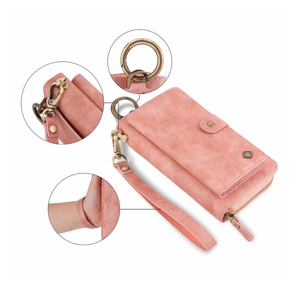 Multifunction Premium PU Leather Card Slot Wallet Phone Case in Pink - Picture 7 of 8